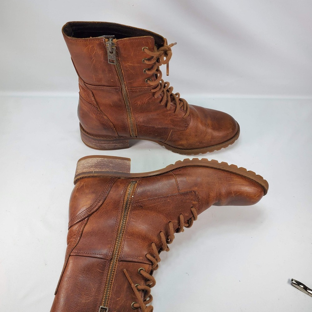 Timberland Main Hill Combat Boots Womens 7.5 Brown Leather Side Zip A169S Rugged - Picture 5 of 7
